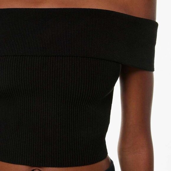 Babaton Aritzia Sculpt Knit Black Ribbed Off Shoulder Top - Picture 3 of 7